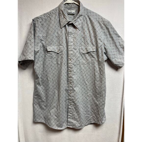 Wrangler wrancher shirt‎ size Large short sleeve gray blue white pearl button - Picture 1 of 6